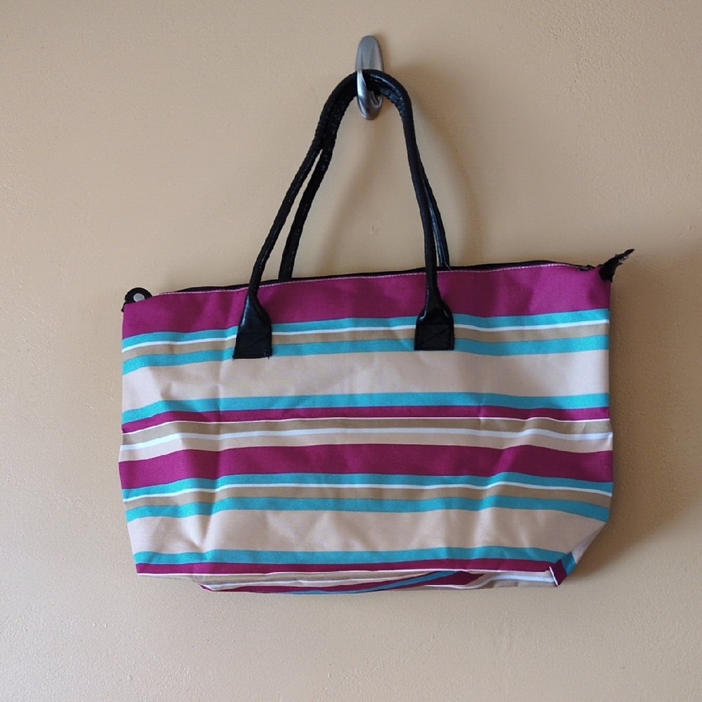 Striped Tote Bag - Purple, Blue, and Cream